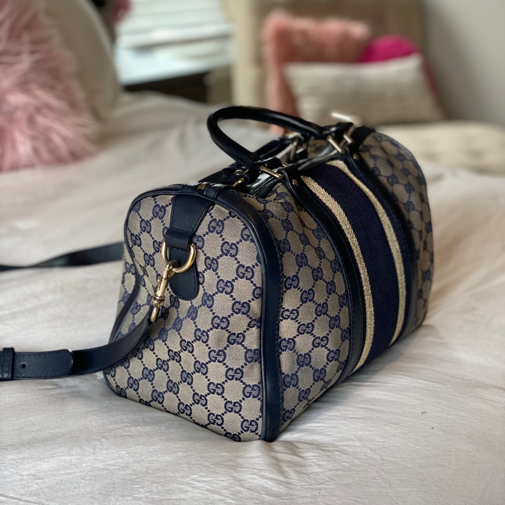 GUCCI BLUE/GREY GG CANVAS VINTAGE BOSTON BAG